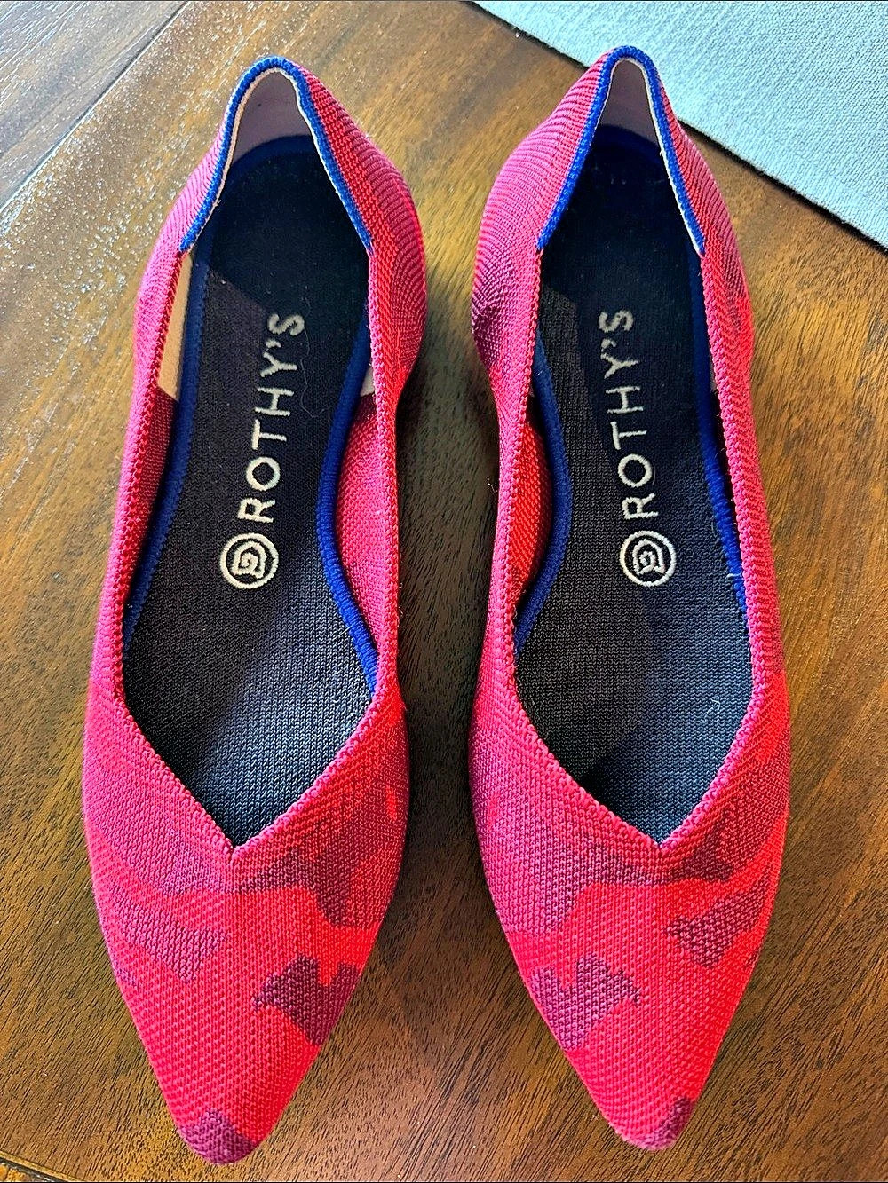 Rothy's The Point Red Camo Flats Pink & Blue US 8.5